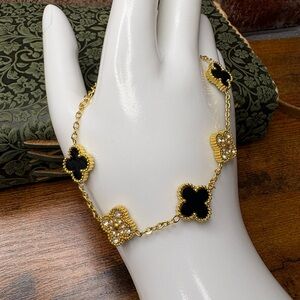Stainless Steel Gold and Black Clover Bracelet